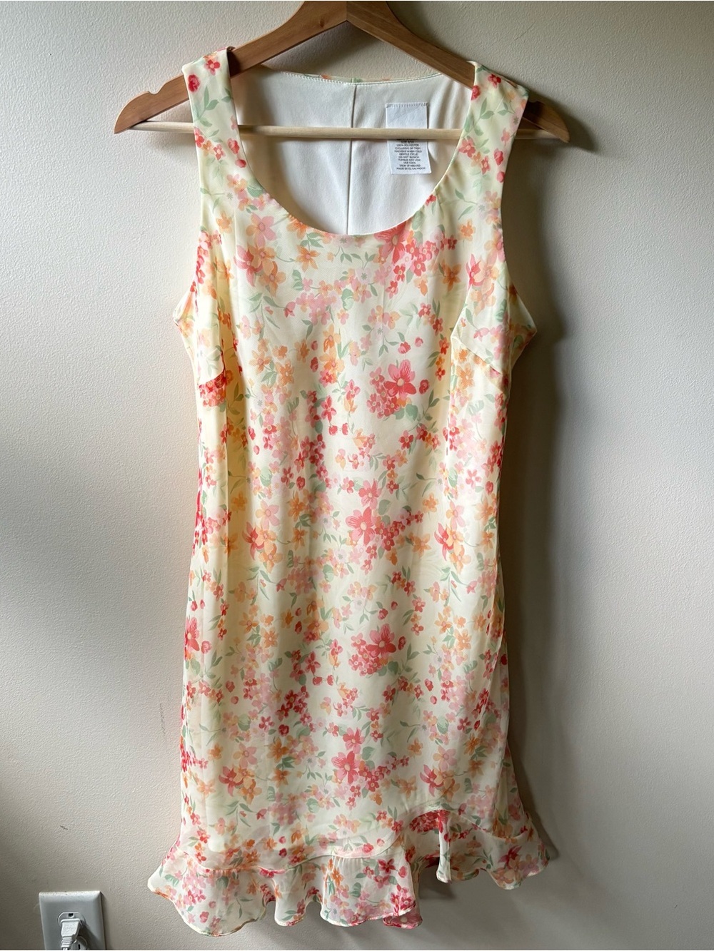 Vintage Pastel Yellow Floral Ruffle Midi Dress